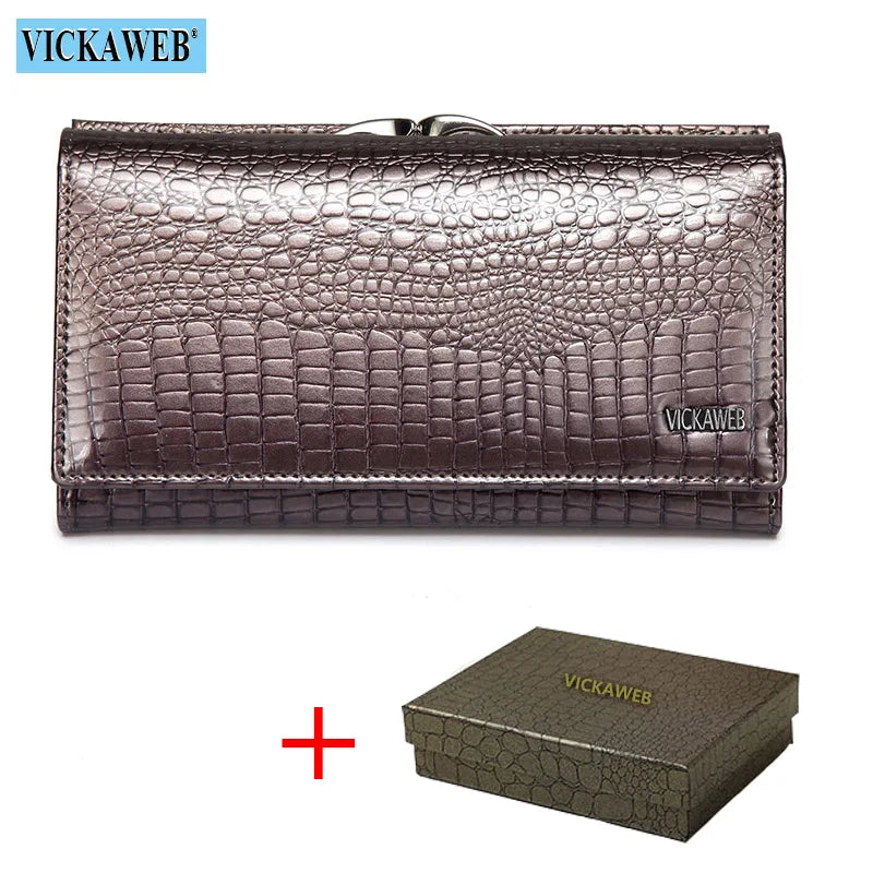 Free Gift Women Genuine Leather Short Wallet Female Fashion Purses Ladies Alligator Hasp & Zipper Small Coin Bag AE2155