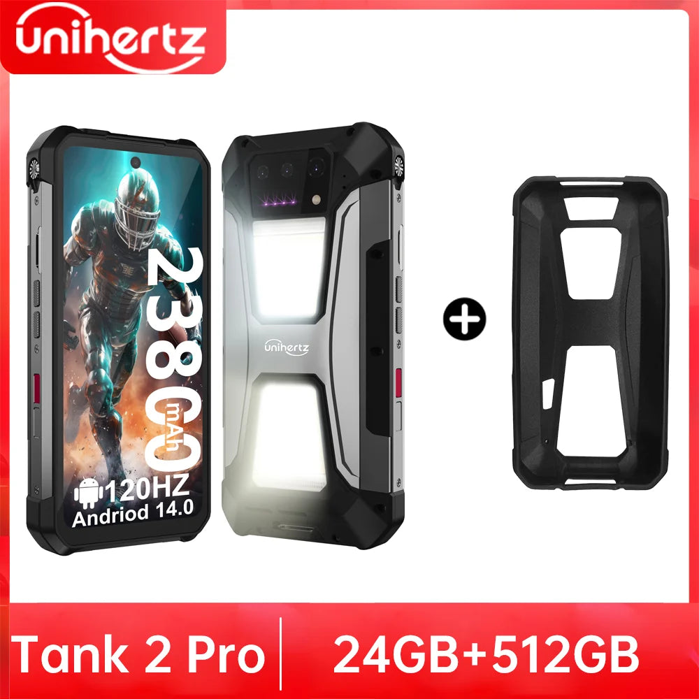 Unihertz Tank 2 Pro 8849 Rugged Phone with Projector, 100Mp Camera, 24Gb 512Gb, Android 14, 100Mp, Nfc, Helio G99, 23800Mah, 4g