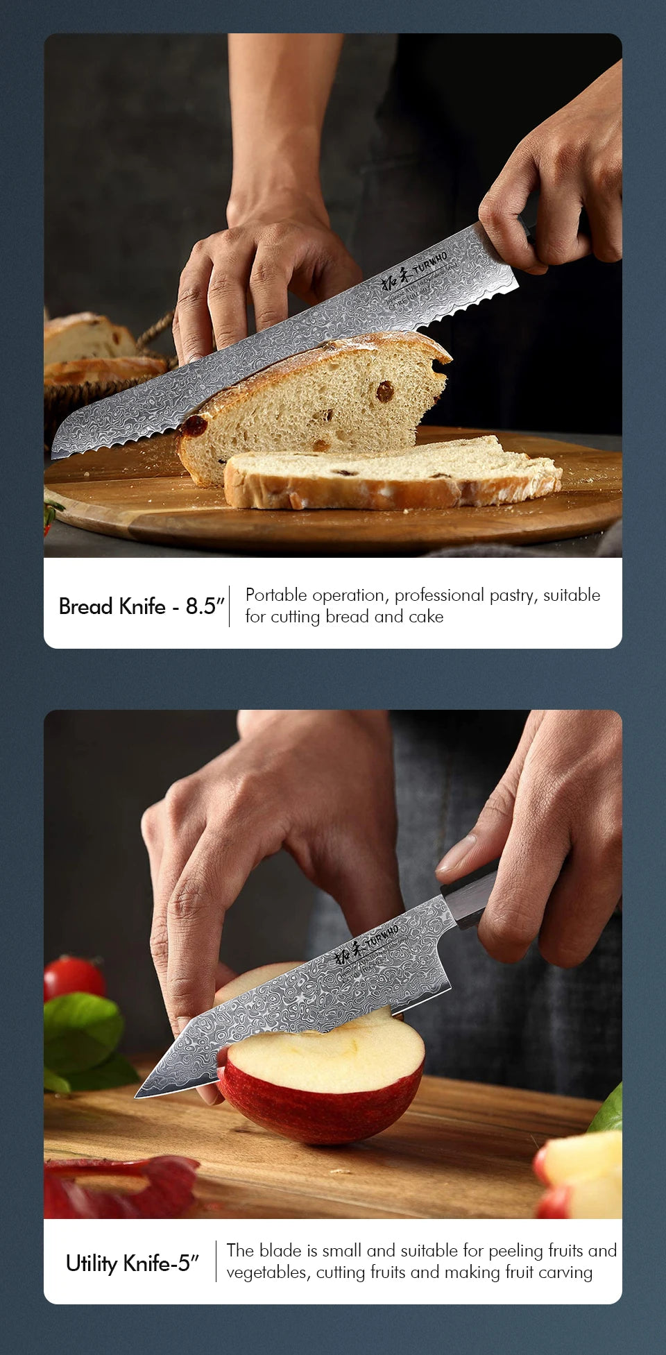 TURWHO Hand Forged Japanese Chef Knife Damascus Steel Kitchen Knives Santoku Sashimi Bread Utility Handmade Blade Cooking Tools