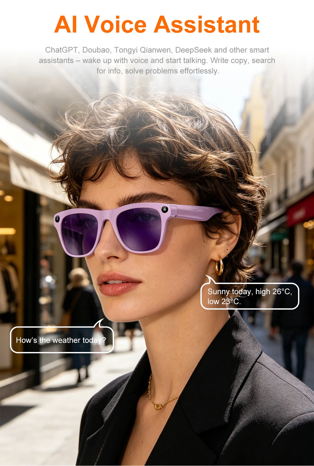 Lenovo Upgrade Smart AI Glasses 800W HD 8K Shooting Camera Photo Video Voice Call Translation Bluetooth AI Motorcycle Glasses