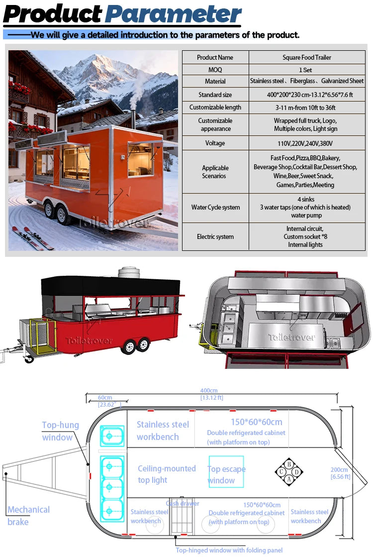 Galvanized Sheet Catering Bar Fruit Mini Size Mobile Kitchen Bar Ice Cream Customised Mobile Kiosk Hot Dog Cart Food Trailer