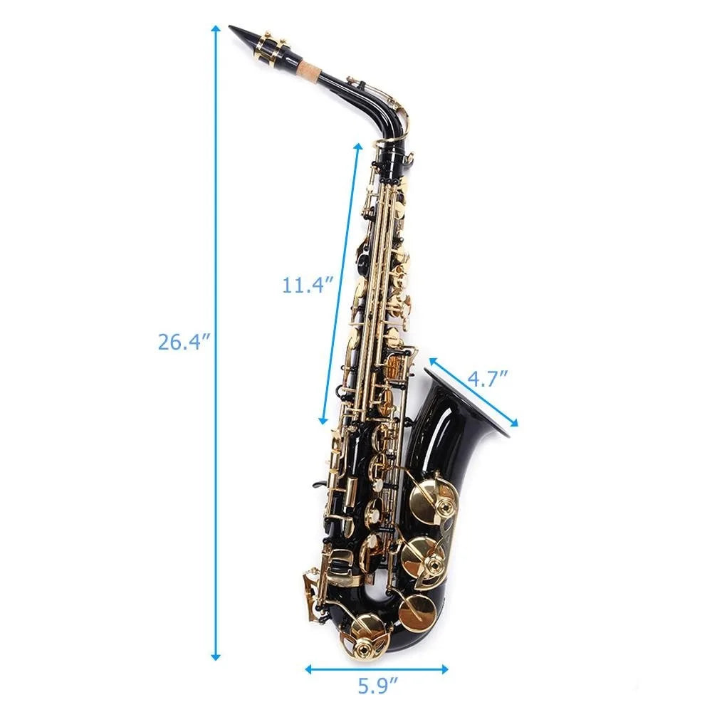 New Black Alto Eb Sax Saxophone Gold w/ Case Tuner Accessories
