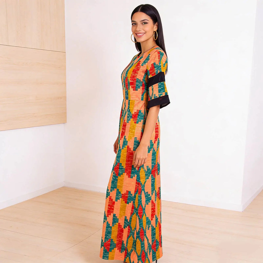 Women`s African Print Half Sleeve Dashiki Maxi Bodycon Dress Dashiki Ankara Party Dresses for Women Wax Batik AFRIPRIDE A1925049