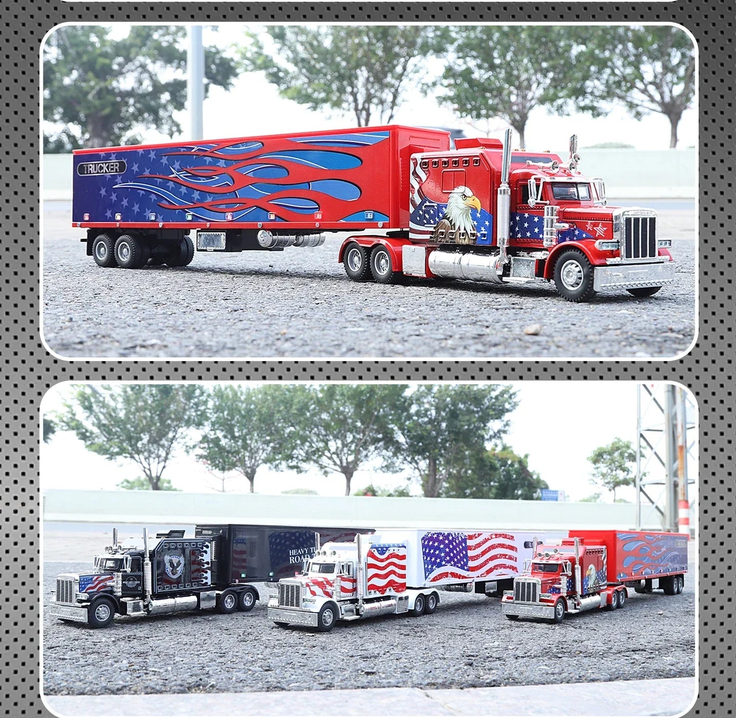 1:24 389 Platform Trailer Container Transport Tow Truck Toy Car For Diecast Vehicle Model Collection Gift Boy