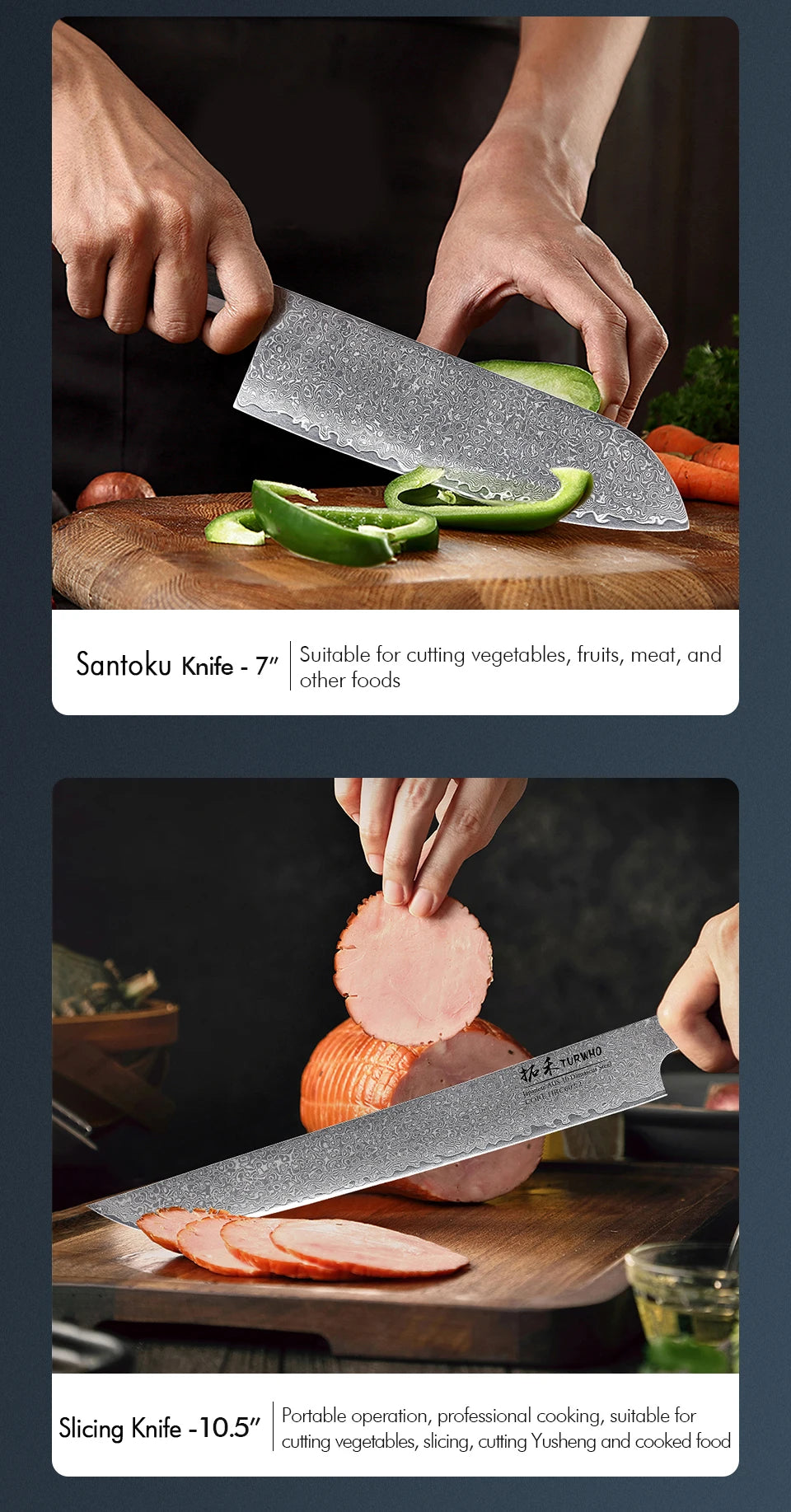 TURWHO Hand Forged Japanese Chef Knife Damascus Steel Kitchen Knives Santoku Sashimi Bread Utility Handmade Blade Cooking Tools