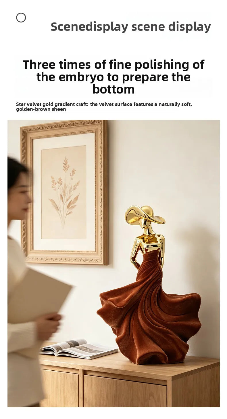 Luxury Home Decor Electroplating Flocked Figure Figurine Desk Decoration High-end LivingRoom TV Wine Cabinet Craft Ornament Gift