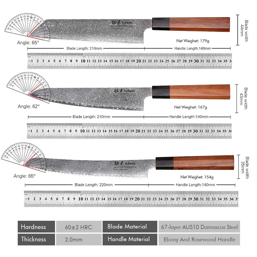 TURWHO Hand Forged Japanese Chef Knife Damascus Steel Kitchen Knives Santoku Sashimi Bread Utility Handmade Blade Cooking Tools