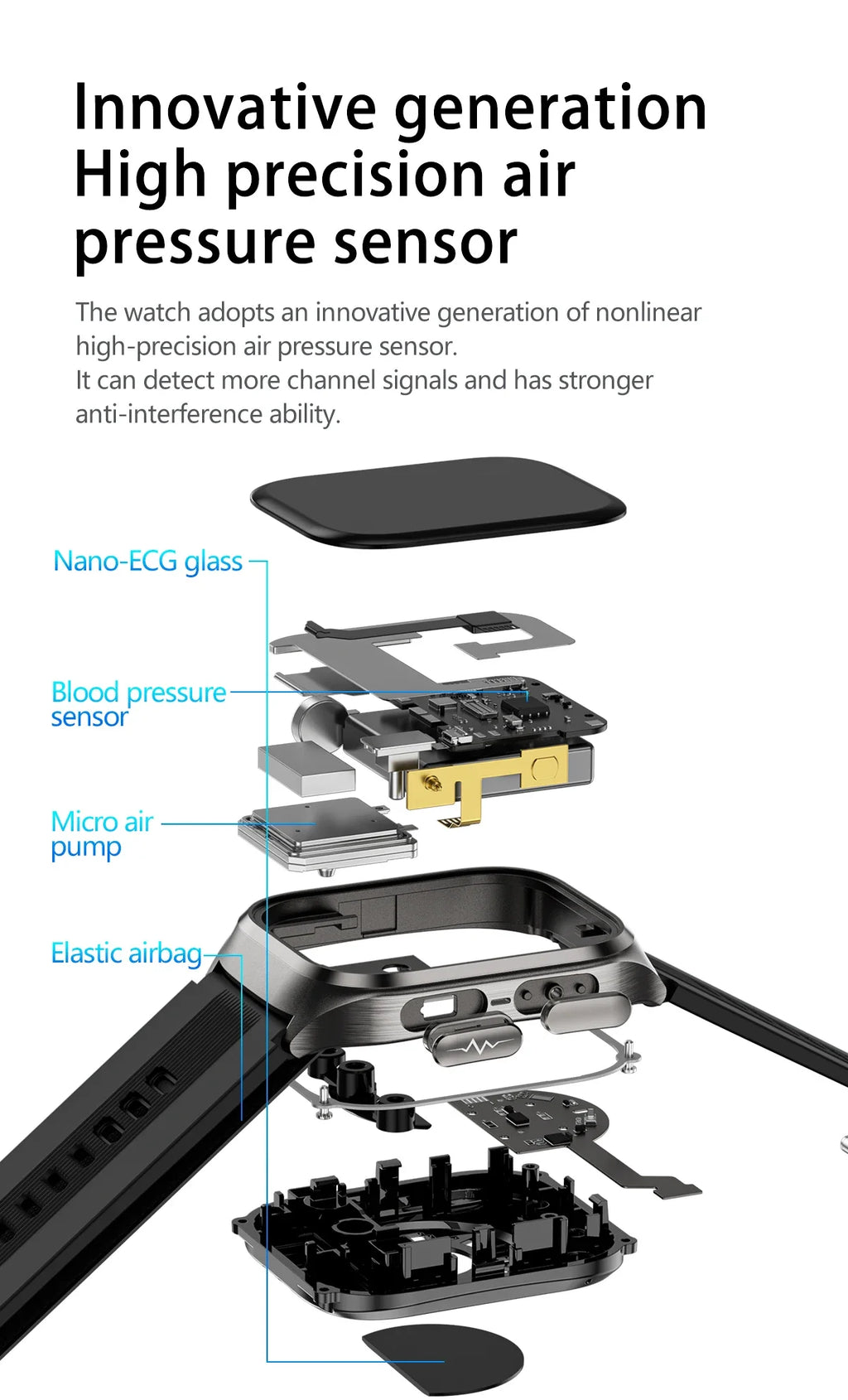 New ECG+PPG Nursing Grade Air Bag Smart Watch Men's Blood Fat Blood Pressure Voice Broadcast Health Smart Bracelet For Woman NFC