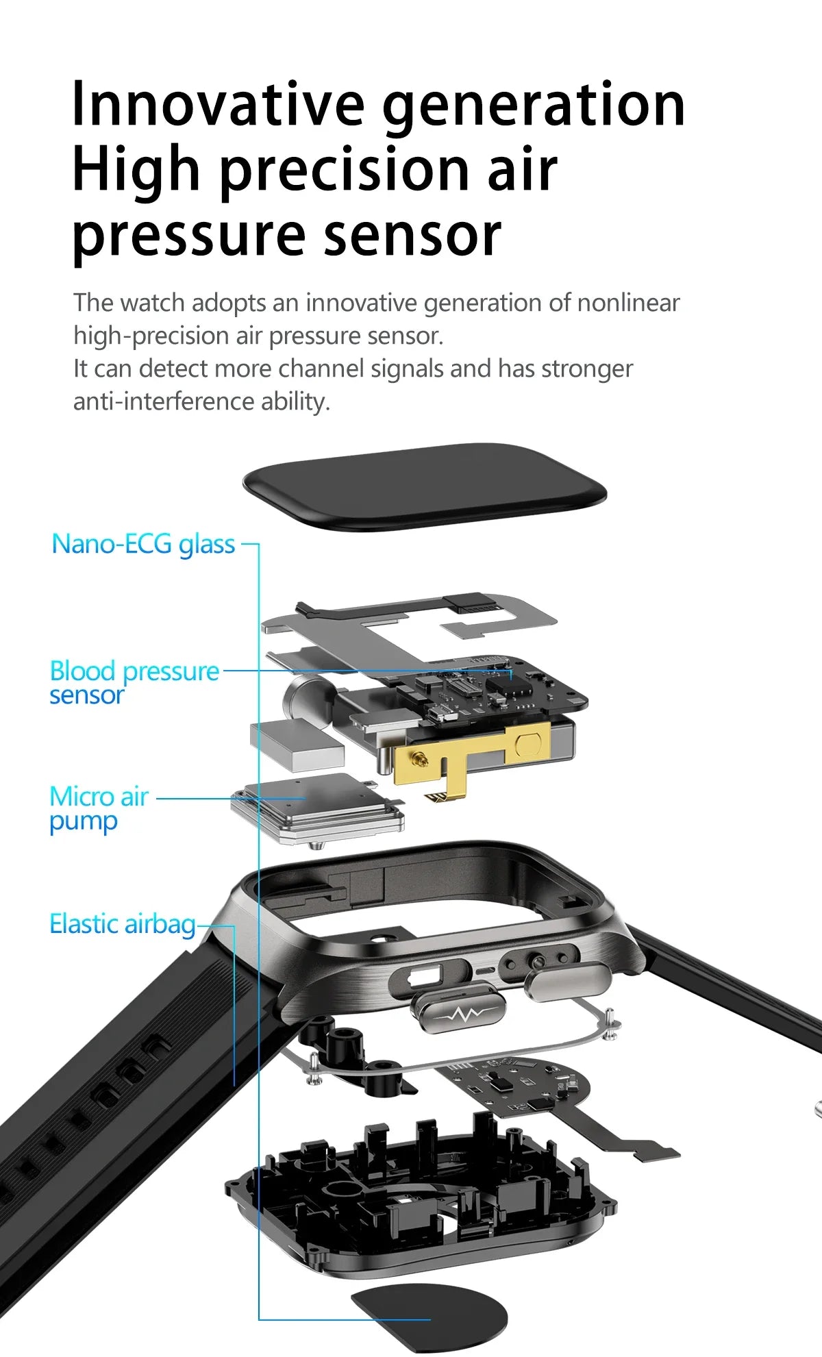 New ECG+PPG Nursing Grade Air Bag Smart Watch Men's Blood Fat Blood Pressure Voice Broadcast Health Smart Bracelet For Woman NFC