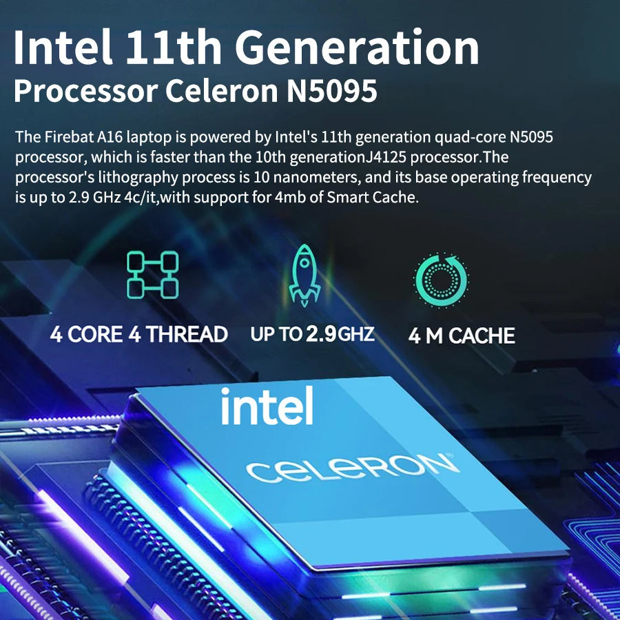 Firebat A16 Laptop 15.6 16 Inch CPU Intel N5095 16GB RAM SSD 512GB 1TB BT4.2 WiFi5 LPDDR4 Lightweight Business Computer Notebook