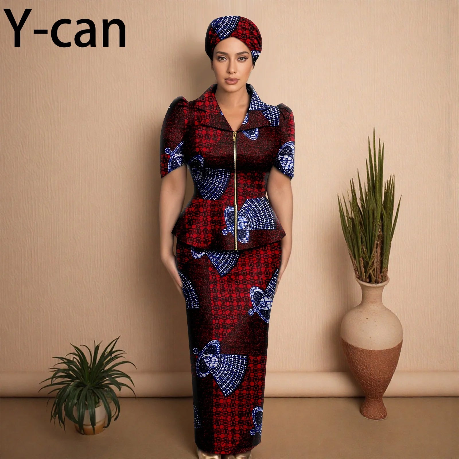 African Women Skirt Set Luxury Metal Zipper Top and Slim Fit Skirt Match Headscarf Party Wedding Elegant Lady Dress Suit 2526079