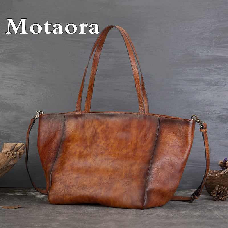 MOTAORA New Cowhide Large Capacity Shoulder Bag For Women Genuine Leather Crossbody Tote Bags Luxury Casual Solid Handbag Purse