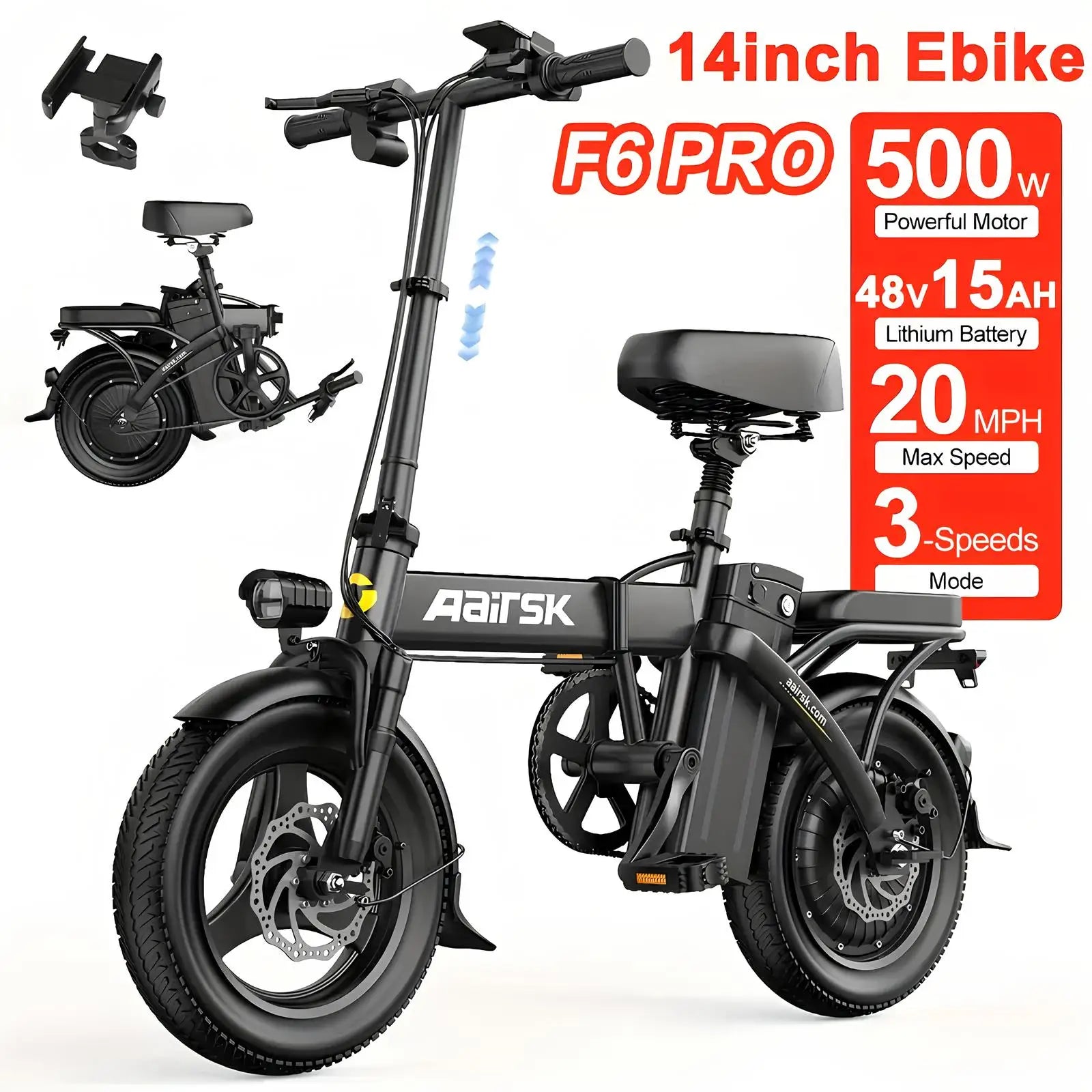 26'' Electric Bike for Adults,750W Peak Motor Mountain Ebike,25MPH Up to 40Miles,7-Speed,Shock Absorbers,Commuter E-Bike