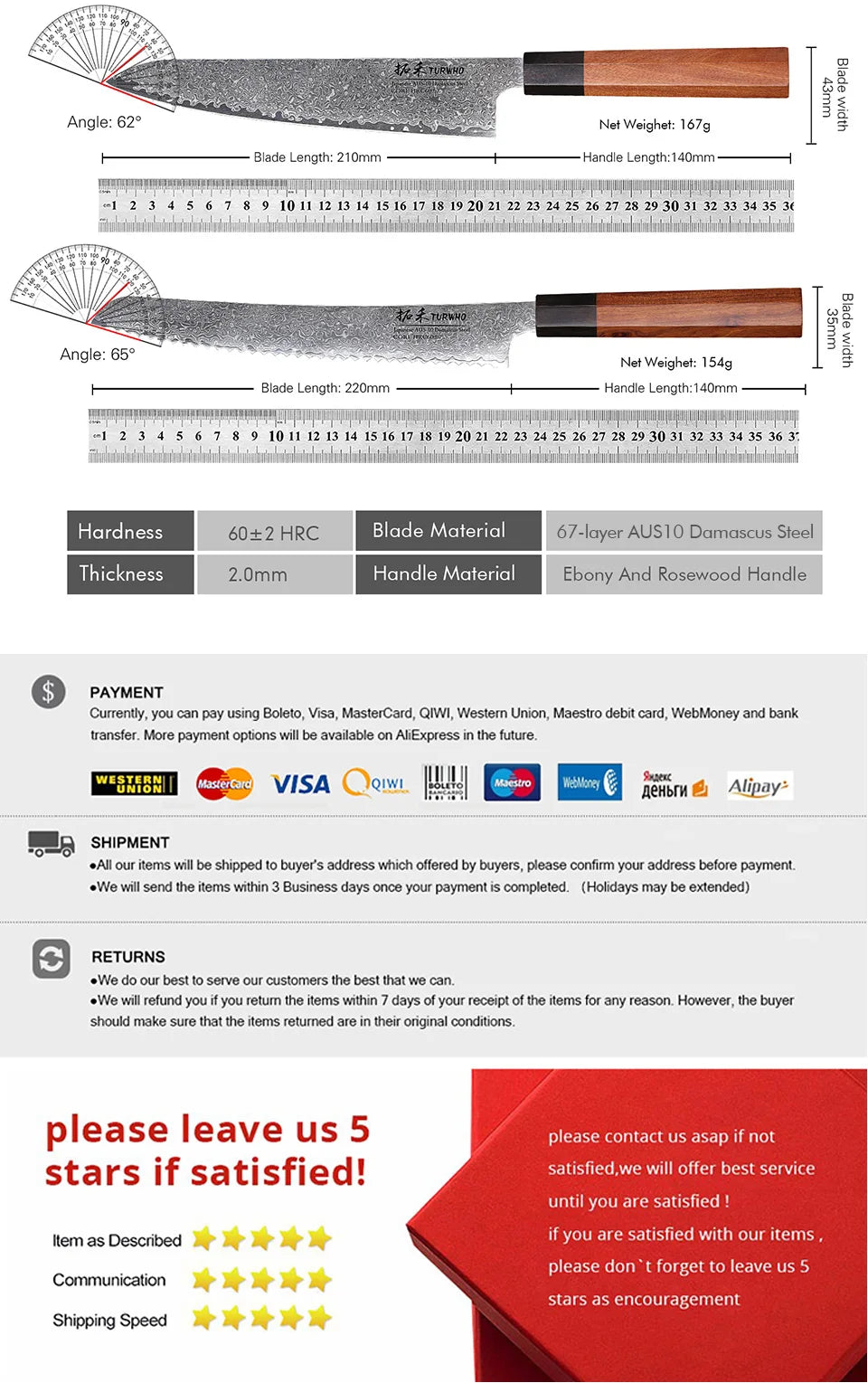 TURWHO Hand Forged Japanese Chef Knife Damascus Steel Kitchen Knives Santoku Sashimi Bread Utility Handmade Blade Cooking Tools