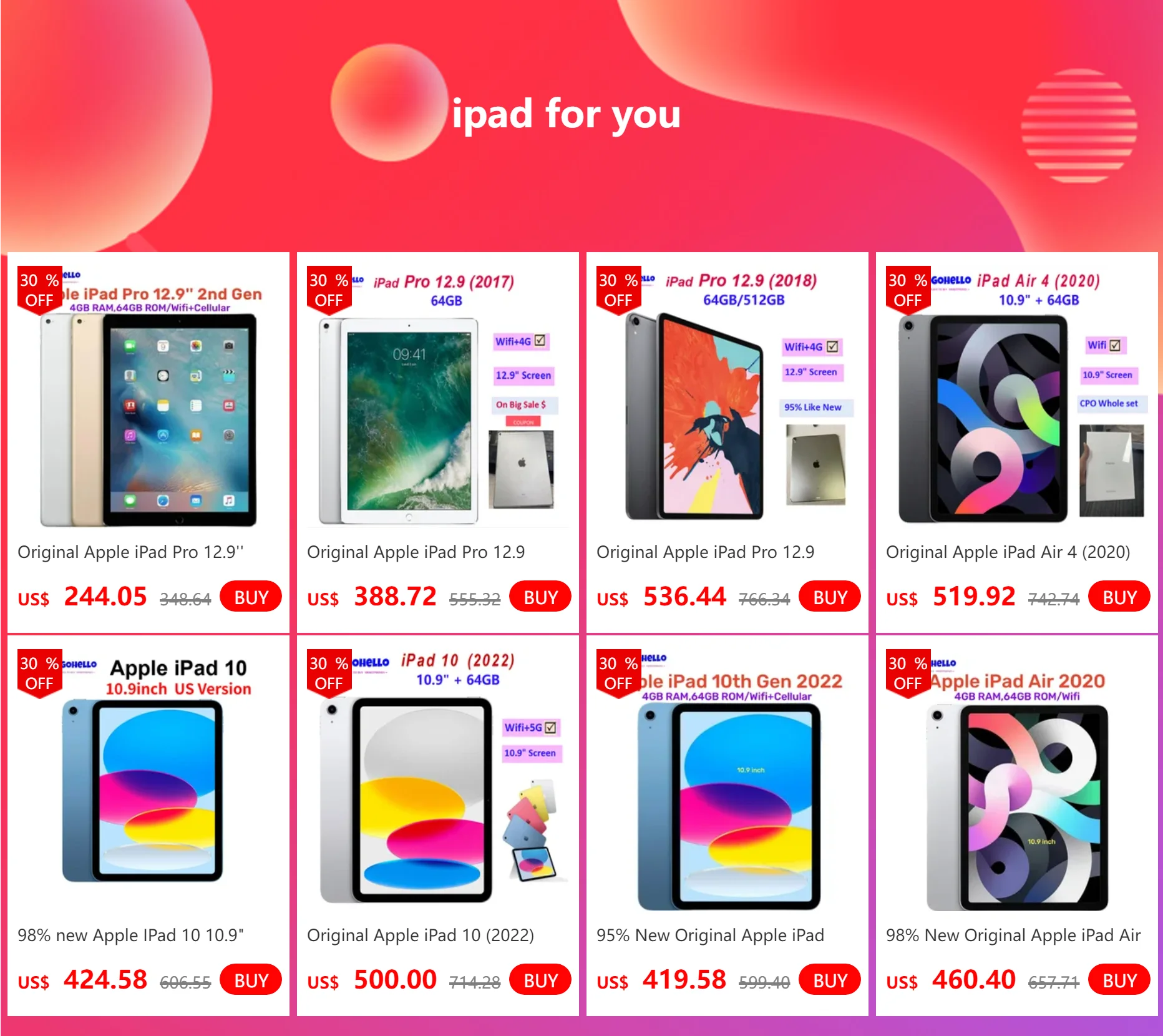 Original Apple iPad Pro 10.5'' 2017 iPad Pro 10.5 inch Wifi 4GB RAM 64GB ROM 12MP IPS LCD iOS 10.3.2  NFC 96% New Apple tablet