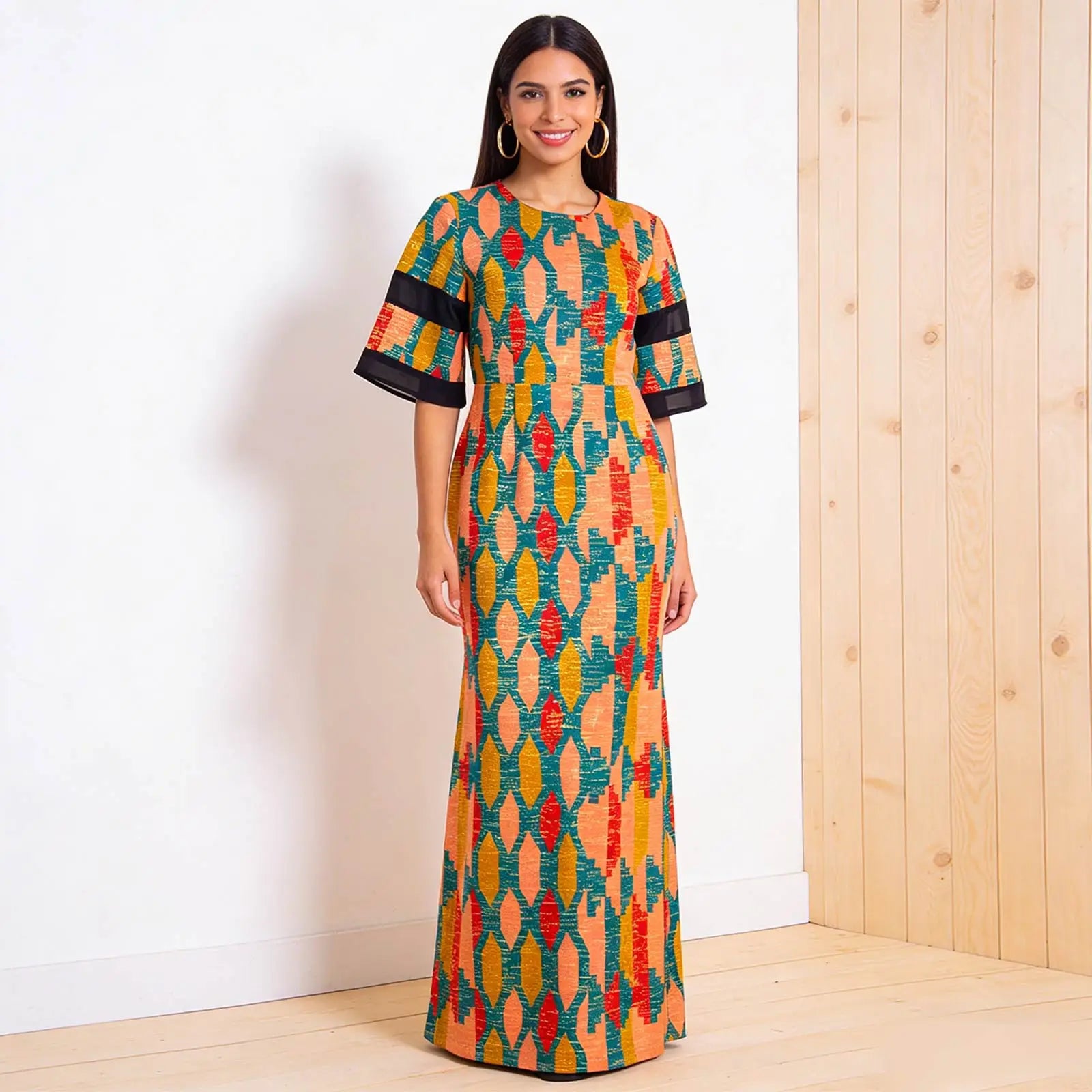 Women`s African Print Half Sleeve Dashiki Maxi Bodycon Dress Dashiki Ankara Party Dresses for Women Wax Batik AFRIPRIDE A1925049