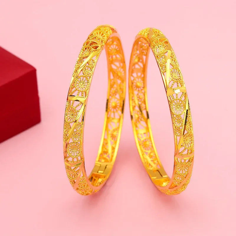 9999 real gold hollowed out four leaf clover bracelet with 24k genuine gold wide buckle for women's festive wedding jewelry