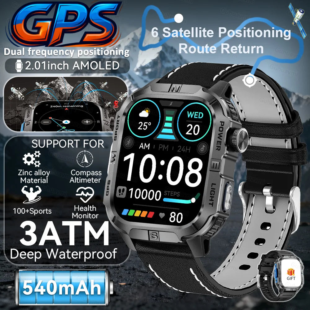 2026New GPS Outdoor Smart Watch Men Women Compass Altimeter Barometer Waterproof Bluetooth Call Sports Smartwatch 540mAh Battery