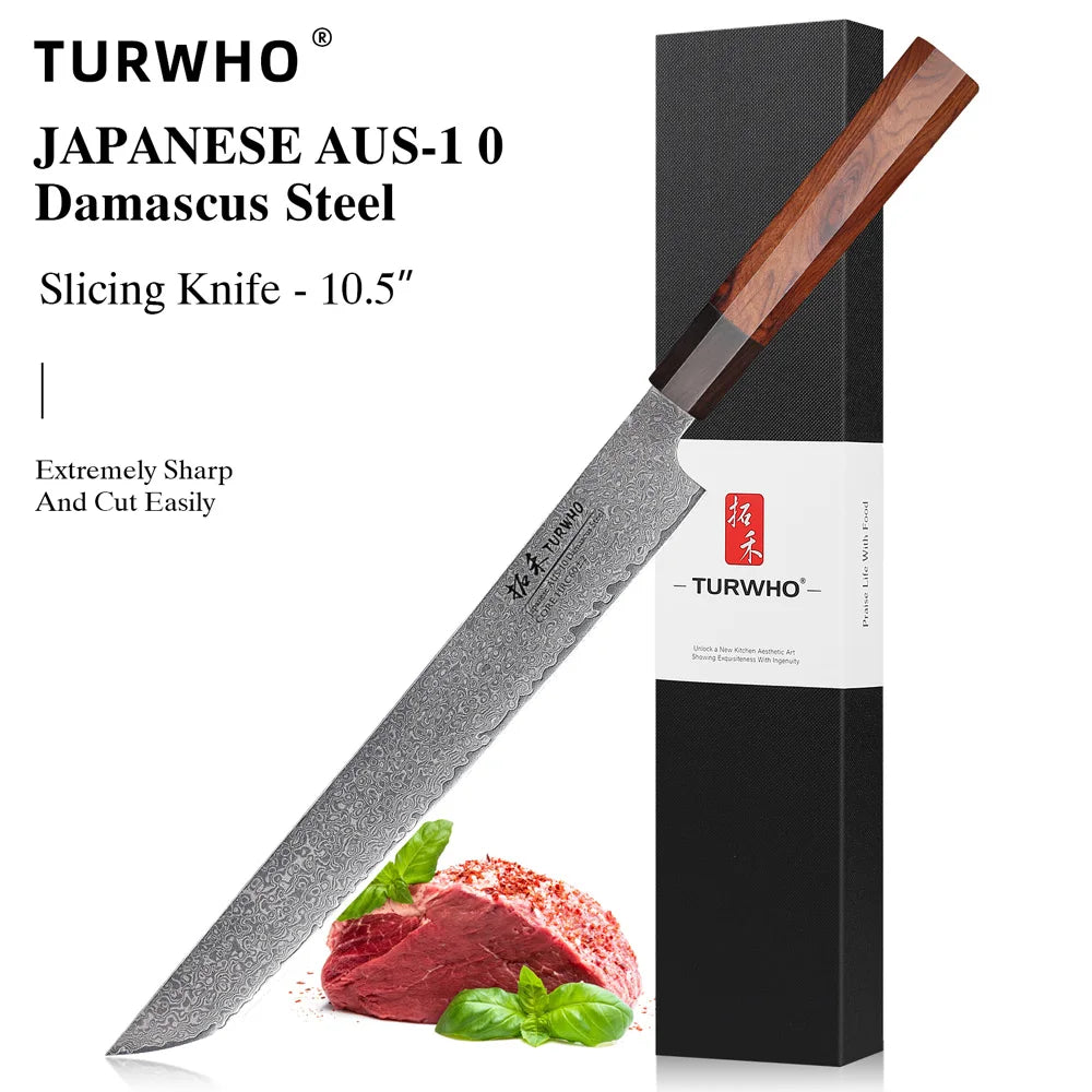 TURWHO Hand Forged Japanese Chef Knife Damascus Steel Kitchen Knives Santoku Sashimi Bread Utility Handmade Blade Cooking Tools