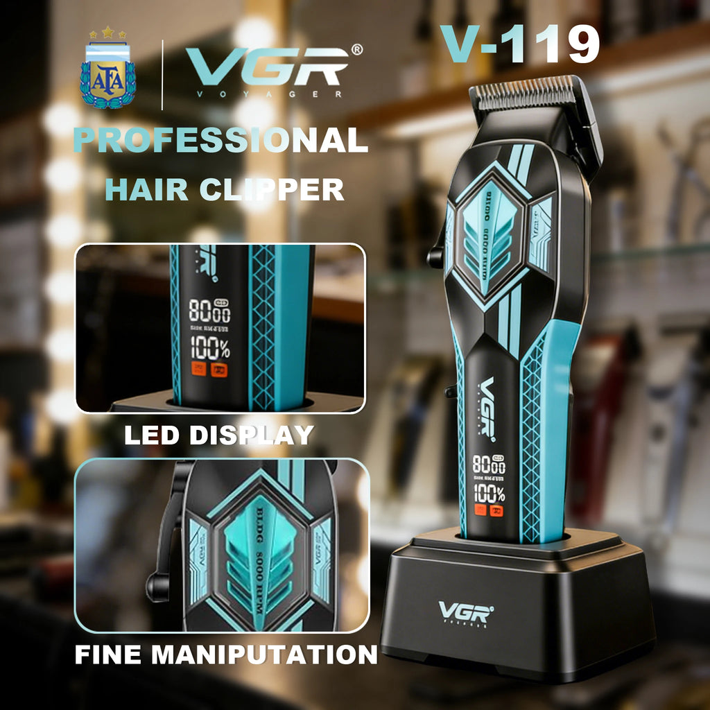 VGR Professional Hair Clippers Rechargeable Hair Trimmer Adjustable Finishing Haircut Machine DLC Blade Clippers For man V-119