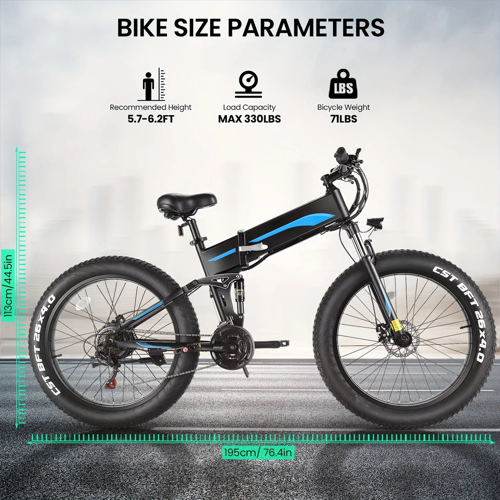 26" x 4.0 Fat Tire Ebike for Adult with HIgh Speed 500W Brushless Motor, 48V 10Ah Foldable Electric Bicycles, 20MPH EBike