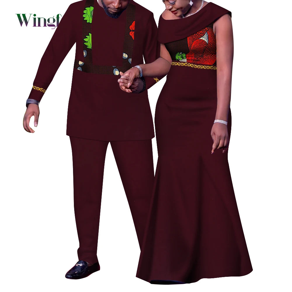 African Couple Outfits Match Sets Dashiki African Mens suit and Dresses for Women Party Couple Clothing WYQ905