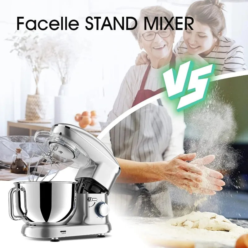 home.Stand Mixer, Electric Kitchen Mixer, 6 Speed Tilt-Head Stand Mixer with Pulse, Attachments include 6.5QT Bowl, Dish