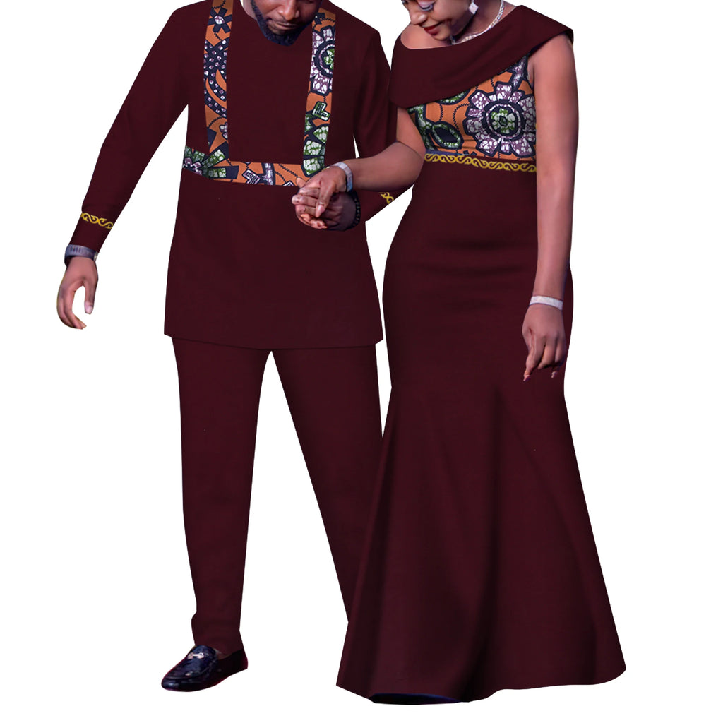 African Couple Outfits Match Sets Dashiki African Mens suit and Dresses for Women Party Couple Clothing WYQ905