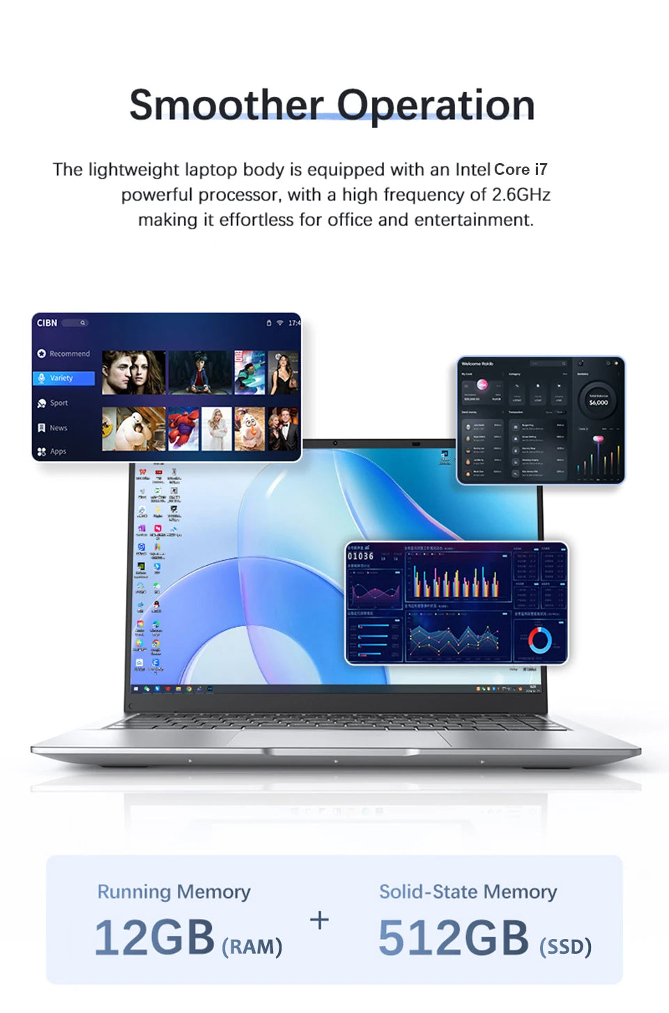 14.1' Laptop Computer PC Intel Core I7 8650U Atom 3950 Ultra Slim Notebook 12GB RAM 1TB 2TB SSD Office Study Windows 11 1920*108