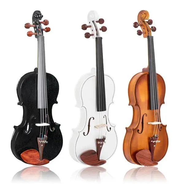 Full Size Matte Black 4/4 Spruce Panel Wooden Violin Set with Case Bow Rosin  4 Strings Shoulder Rest Turner Cleaning Cloth