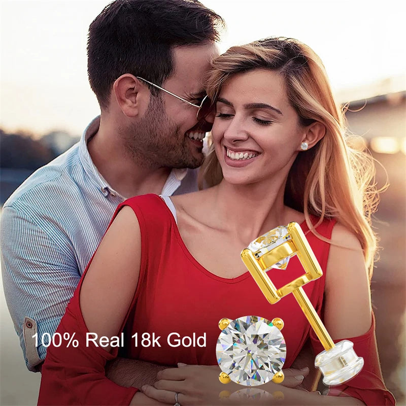 Original Real 18K Gold Moissanite Diamond Earrings Authentic AU750 Exquisite Gift Gold Earrings For Woman Female Fine Jewelry