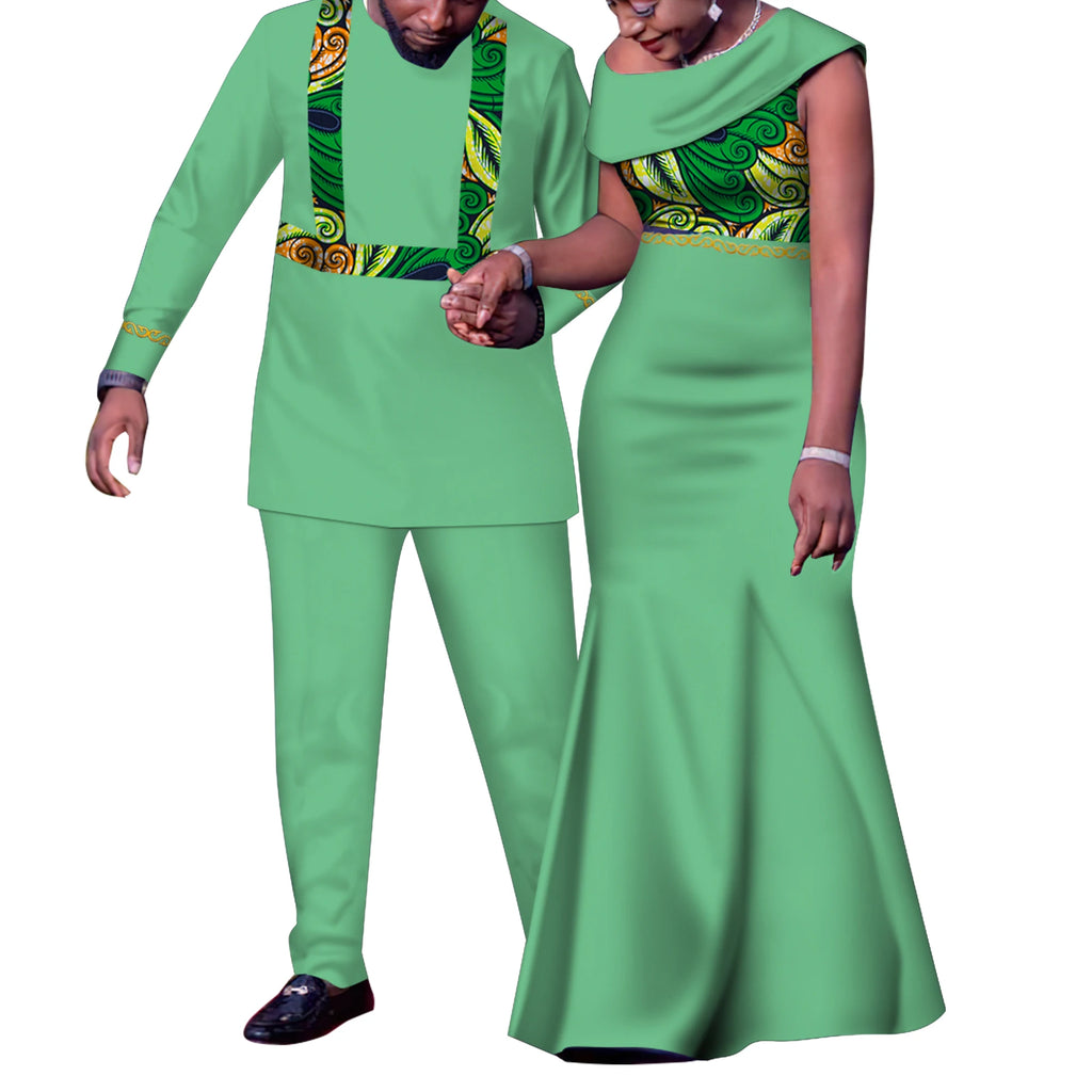 African Couple Outfits Match Sets Dashiki African Mens suit and Dresses for Women Party Couple Clothing WYQ905