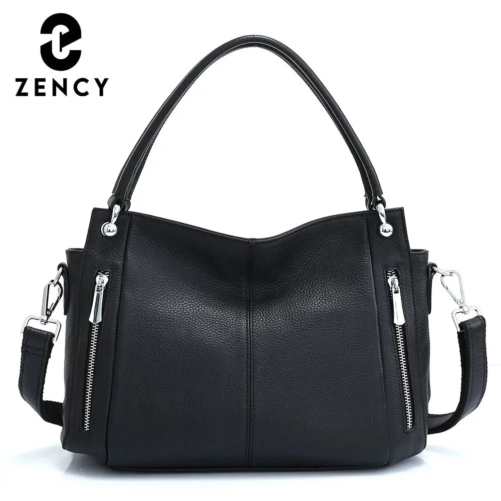 Zency 100% Genuine Leather Handbag Female Classic Simple Vintage Women Shopper Tote Lady Shoulder Bag Commuter Casual Crossbody