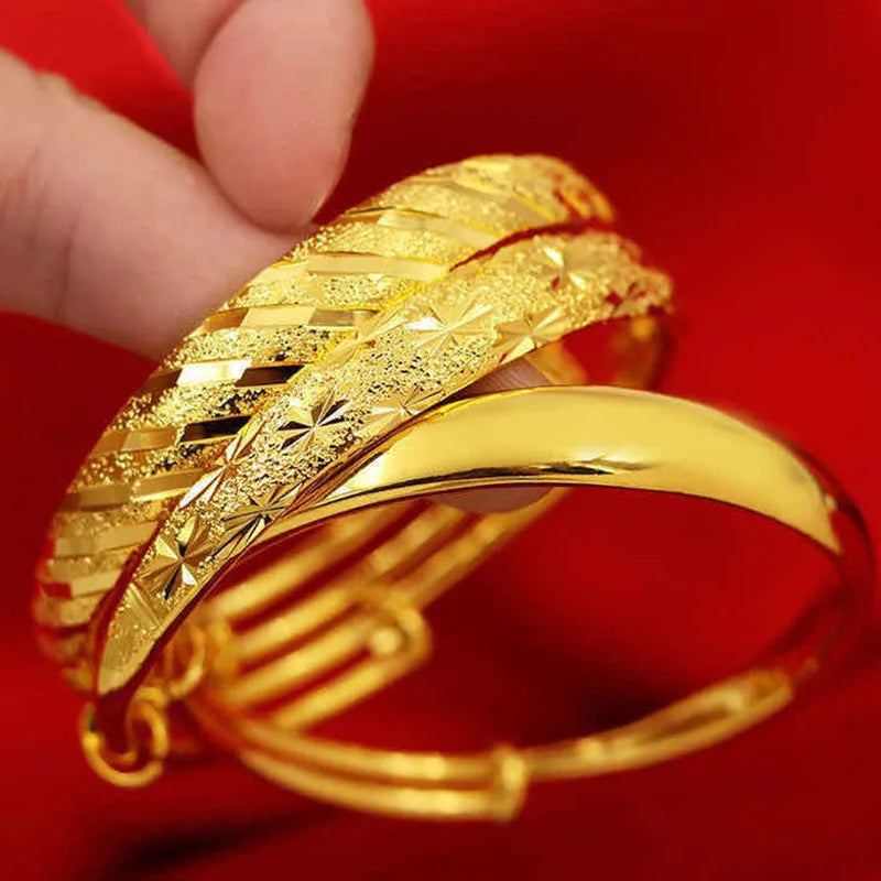 24k Gold 9999 Round Star Bracelet Gold Push-pull Star Imitation Gold Bracelet Hand Decoration Fine Jewelry Bangles