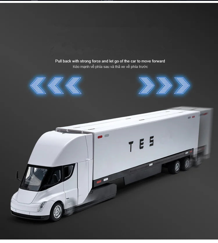 1:32 Semi Alloy Electric Semi Trailer Truck Head Car Model Diecast Container Transport Truck Vehicles Car Model Sound Light Toys