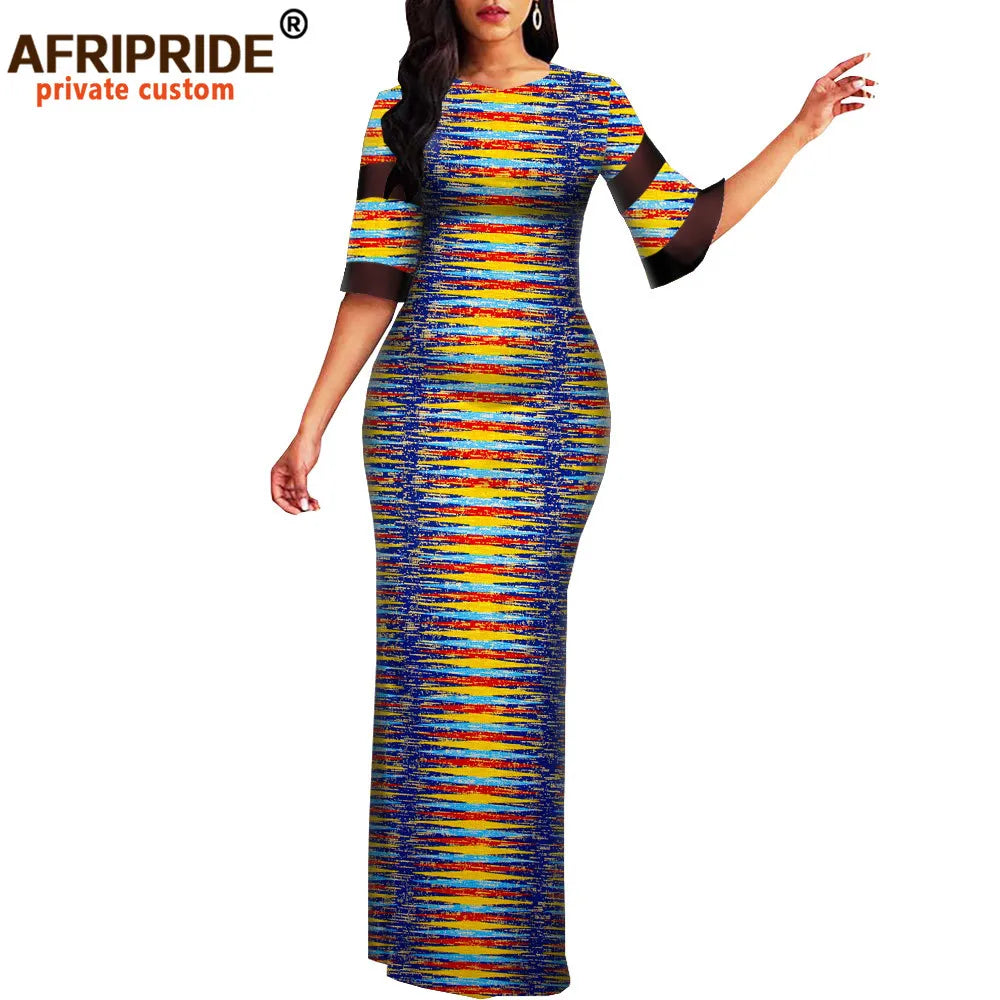 Women`s African Print Half Sleeve Dashiki Maxi Bodycon Dress Dashiki Ankara Party Dresses for Women Wax Batik AFRIPRIDE A1925049