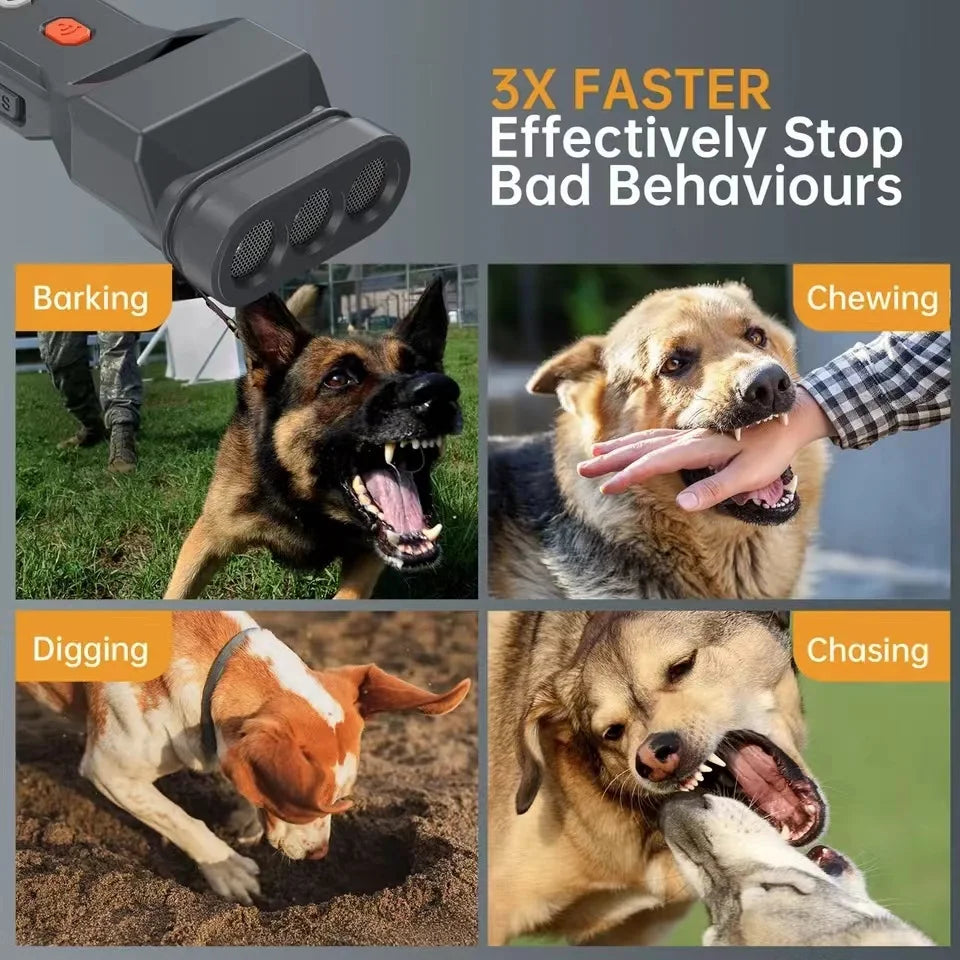 3 Ultrasonic Dog Repeller Anti Bark Dog Attacks Deterrent Devices Rechargeable Pet Stop-Barking Training With LED Flashlight
