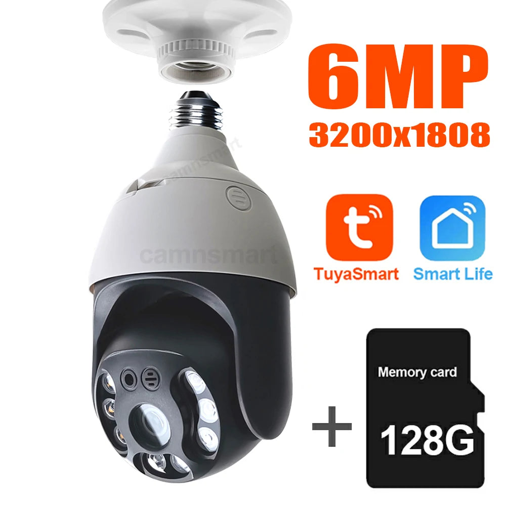 Ultra 6MP Outdoor Wireless WIFI Camera E27 Bulb Type for Smart Home Tuya APP IP66 Waterproof Auto Track Motion Detection