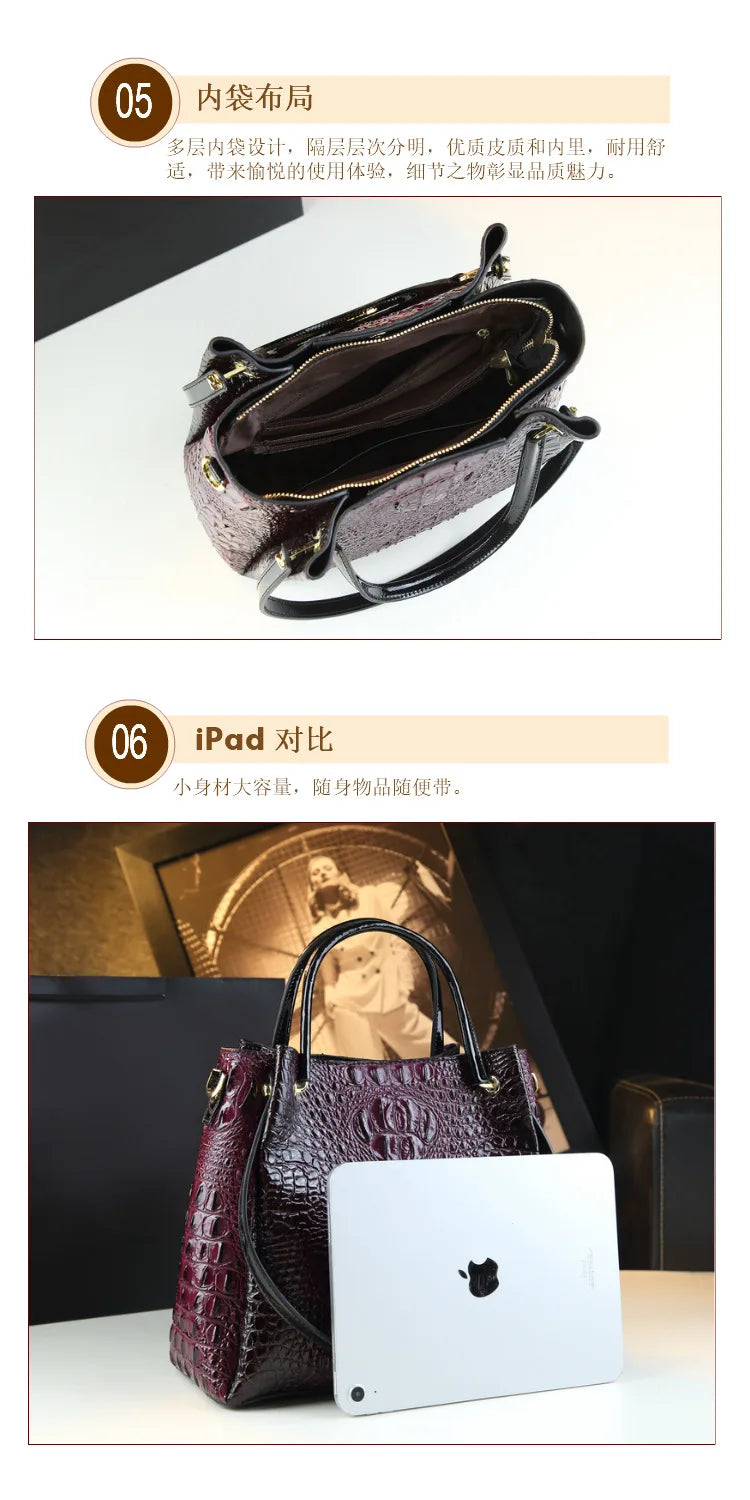 New Tote Bag for Women Crocodile Print Textured Bucket Bag Retro Shoulder Bag Fashion Handbag