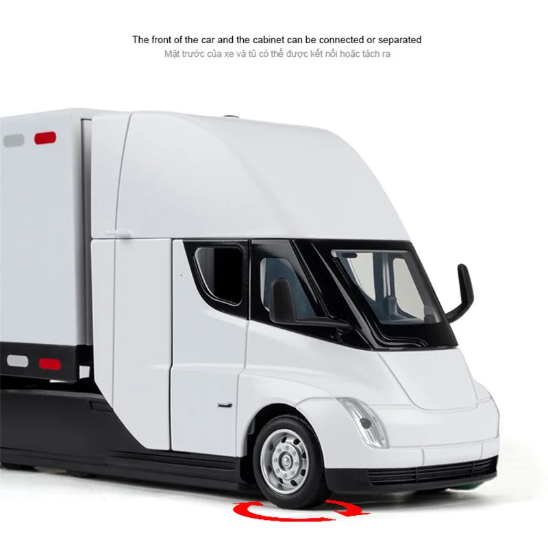1:32 Semi Alloy Electric Semi Trailer Truck Head Car Model Diecast Container Transport Truck Vehicles Car Model Sound Light Toys