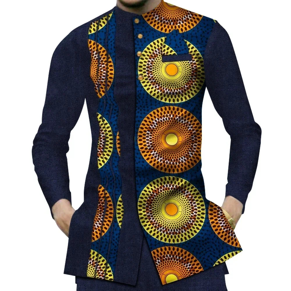 Casual 100% Cotton Mens African Clothing Dashiki Patchwork Print Shirt Tops Bazin Riche Traditional African Clothes WYN380