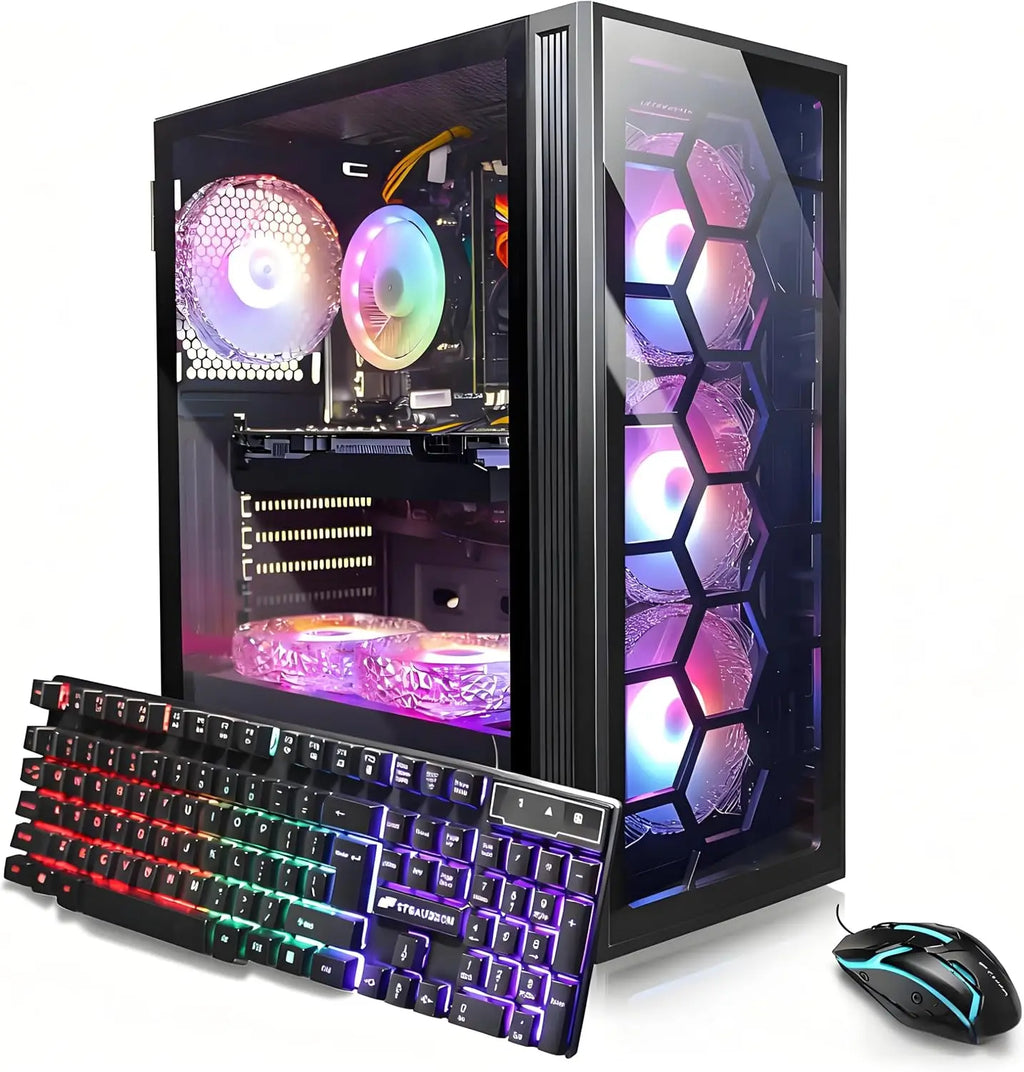 Gaming PC Desktop Computer with Radeon RX 550 4G, Core i5 Processor, 16GB RAM, 512GB SSD, WiFi 6, Windows 11 Home, RGB