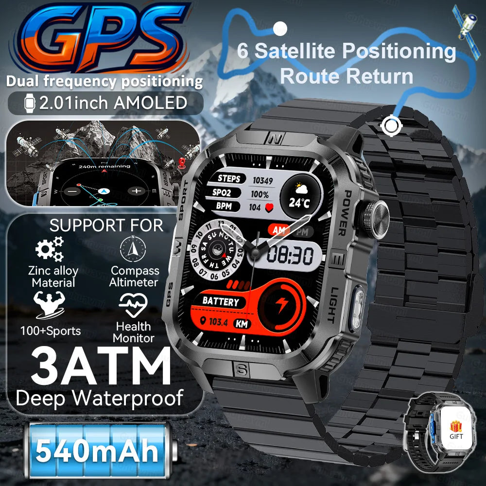 2026New GPS Outdoor Smart Watch Men Women Compass Altimeter Barometer Waterproof Bluetooth Call Sports Smartwatch 540mAh Battery