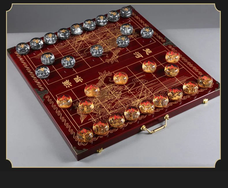 Chinese Chess Set Luxury Table Board Games Artificial Crystal Engraving Chess Family Party Children Adult Collect Birthday Gift