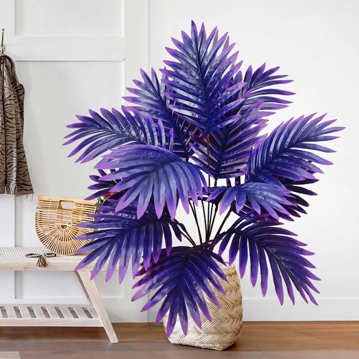 53-123cm  Artificial Palm Tree Tropical Fake Plant Green Plastic Palm Leaf Branches Suitable for Home Garden Decoration