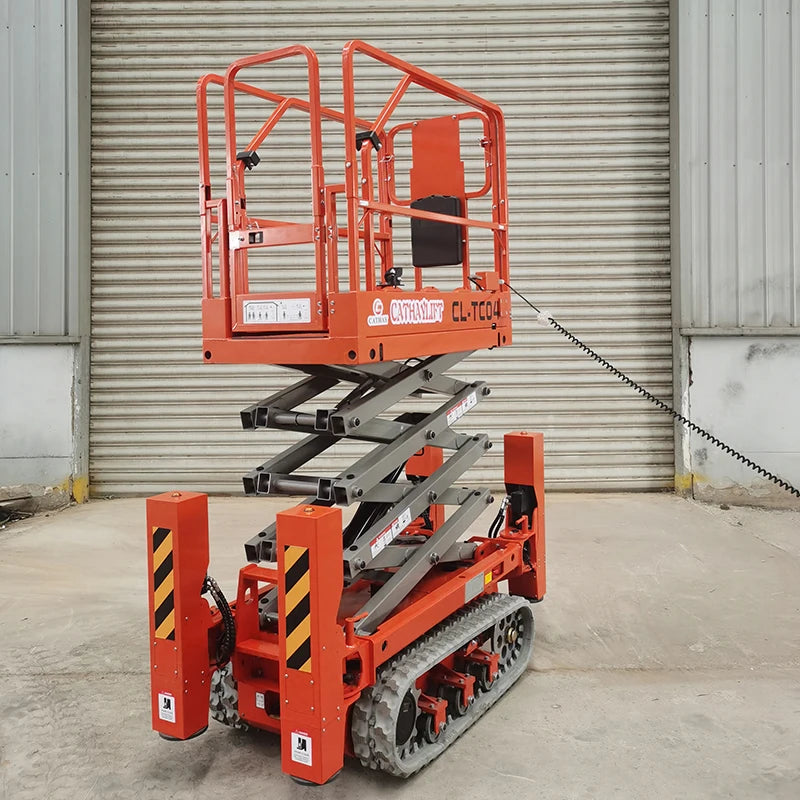CATHAY Four Drive Crawler Scissor Platform 100kg Load 12m Electric Wear Resistant Lift for Renovation Rough Ground Work Model