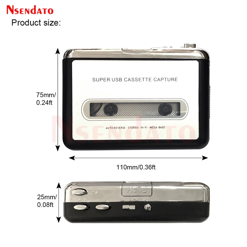 Portable USB C Cassette Player Recorder Tape to mp3 converter Type C to USB Cassette Capture Audio Music Radio Player