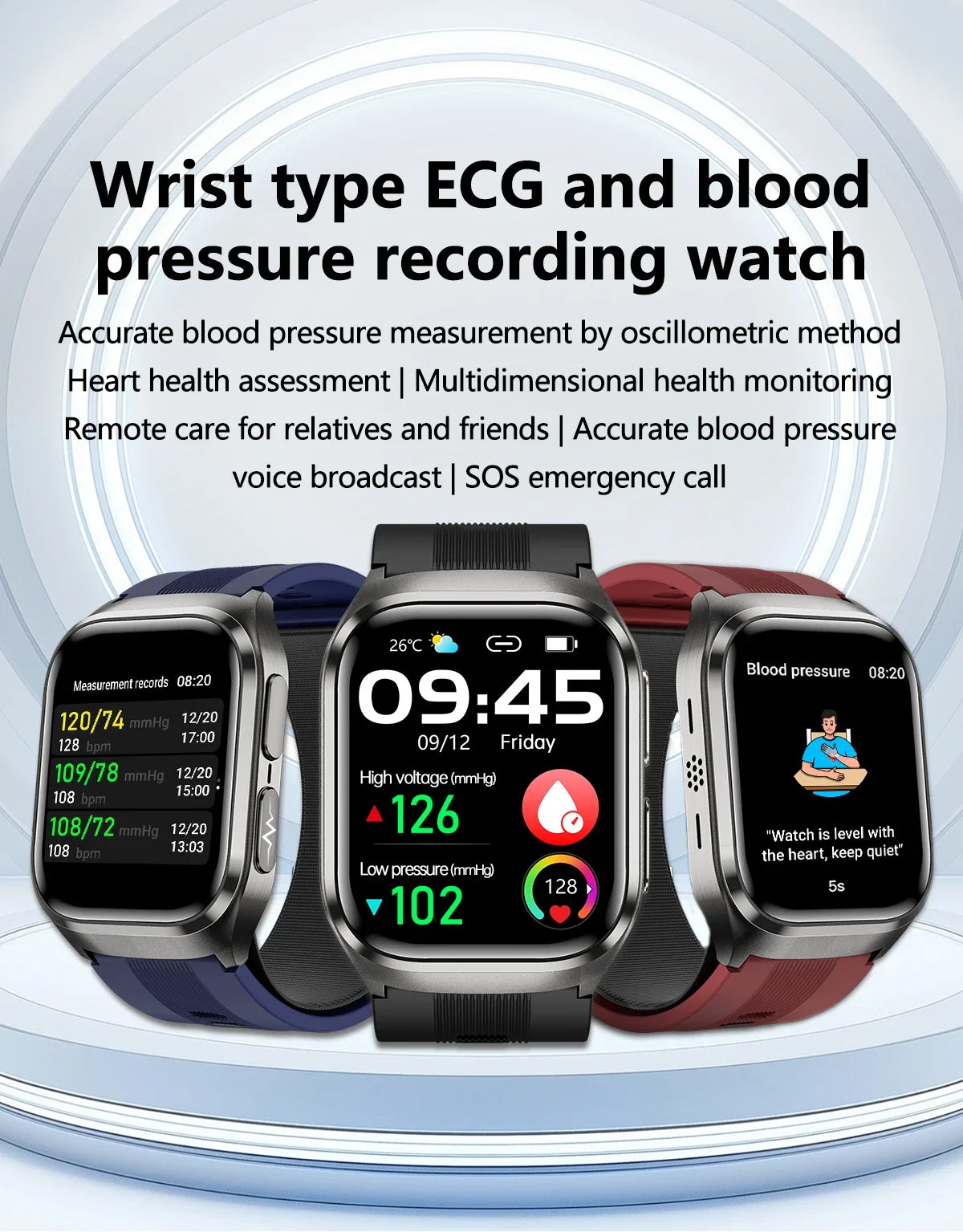 New ECG+PPG Nursing Grade Air Bag Smart Watch Men's Blood Fat Blood Pressure Voice Broadcast Health Smart Bracelet For Woman NFC