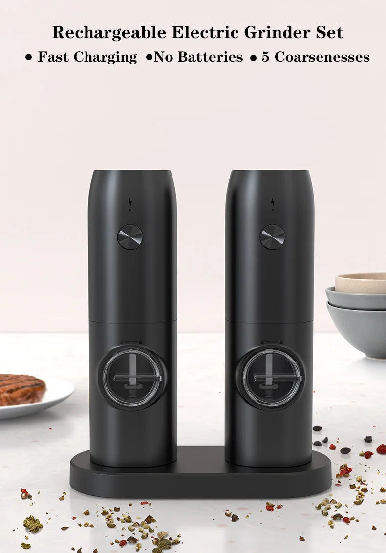 Electric Automatic Salt And Pepper Grinder Set Rechargeable With USB Gravity Spice Mill Adjustable Spices Grinder With LED Light