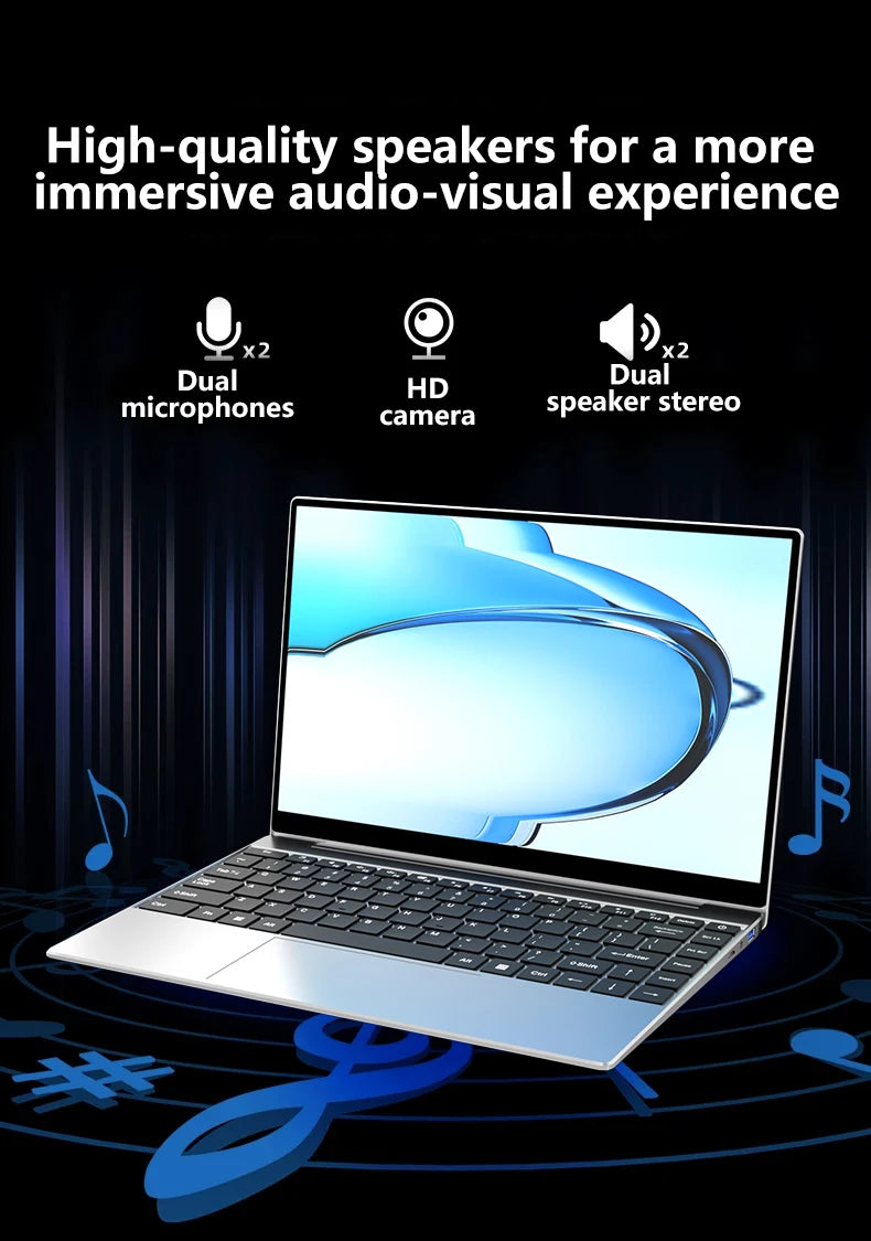 LENO 14.1"Ultra Slim Laptop Windows11 16GB 2TB SSD Gamer Notebook Intel 4405U 1920*1080 Display Office Study Gaming Computer PC